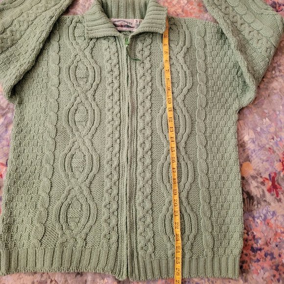ARAN CRAFTS Ireland Merino Wool Green Cardigan, Size M-L - Picture 11 of 16
